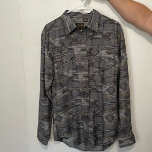 MENS LONG SLEEVE PEARL SNAP GRAY AZTEC PRINT WESTERN SHIRT